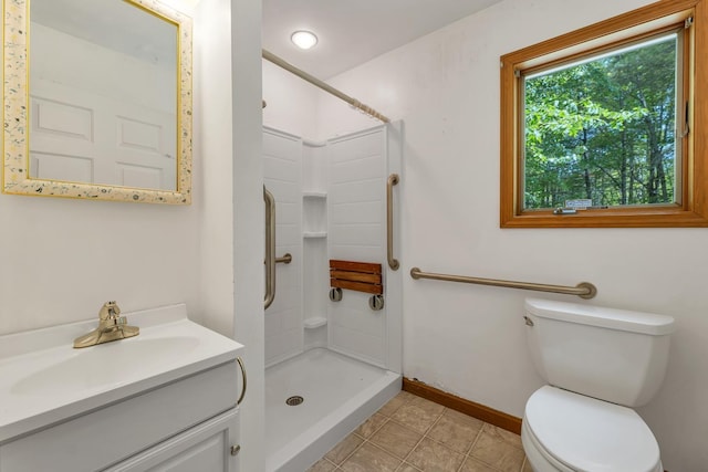 161 Frank C Gilman Hwy, Alton, NH 03809 - full bath with toilet, a shower stall, vanity, baseboards, and tile patterned flooring