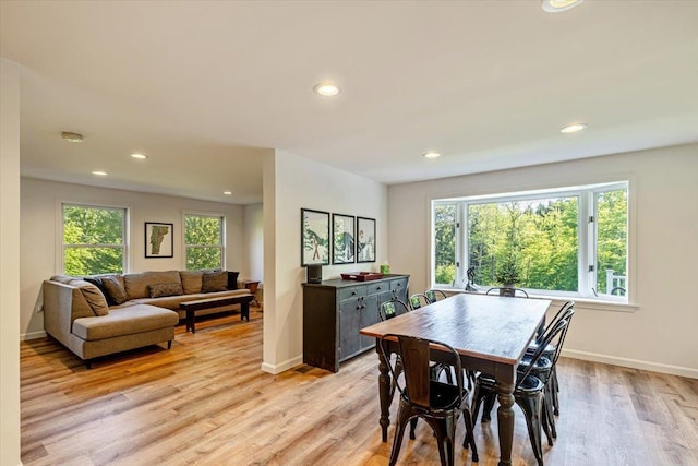 165 Golf Course Rd, Warren, VT 05674 - dining space with healthy amount of natural light, recessed lighting, light wood-style flooring, and baseboards