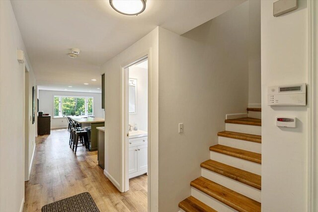 165 Golf Course Rd, Warren, VT 05674 - staircase with wood finished floors, recessed lighting, and baseboards