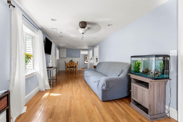 20 Circuit Dr, Kingston, NH 03848 - living area with light wood finished floors, ceiling fan, and baseboards
