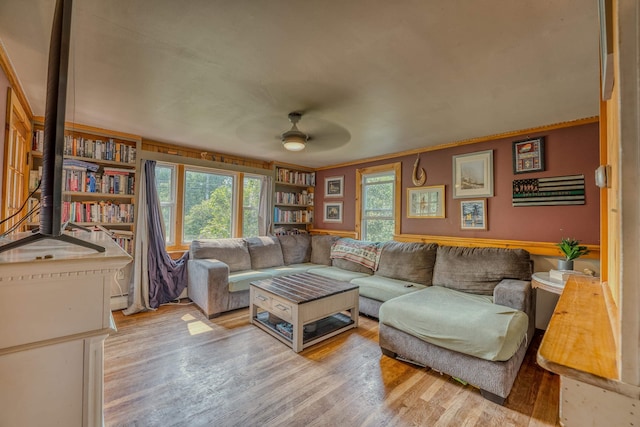 336 N Rd, Lancaster, NH 03584 - living area featuring light wood-style flooring, a ceiling fan, and crown molding