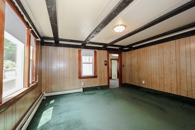 11 Linden St, Somersworth, NH 03878 - carpeted empty room featuring baseboard heating and wood walls