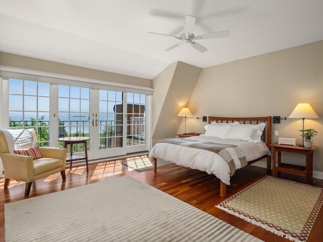 200 Lake St Unit 16, Burlington, VT 05401 - bedroom with wood finished floors, access to exterior, a ceiling fan, and baseboards