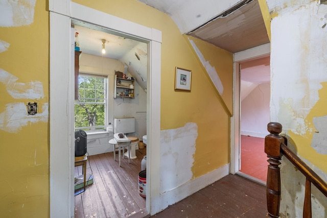 9 Laurel St, Whitefield, NH 03598 - corridor with lofted ceiling and wood-type flooring