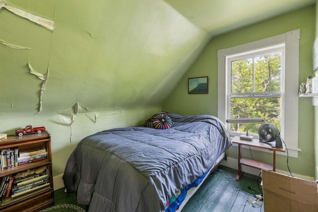 9 Laurel St, Whitefield, NH 03598 - bedroom with lofted ceiling and hardwood / wood-style floors
