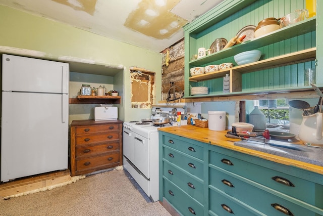 9 Laurel St, Whitefield, NH 03598 - kitchen featuring white appliances and open shelves