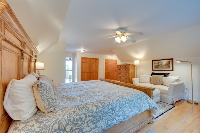 105 Valley View Rd, Easton, NH 03580 - bedroom featuring lofted ceiling, light wood-style flooring, and ceiling fan