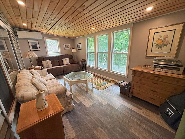 422/431 Little Rutland Rd, Castleton, VT 05735 - living room featuring dark wood-style floors, recessed lighting, and wood ceiling