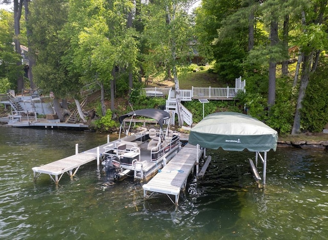 422/431 Little Rutland Rd, Castleton, VT 05735 - dock area featuring boat lift, stairs, and a water view