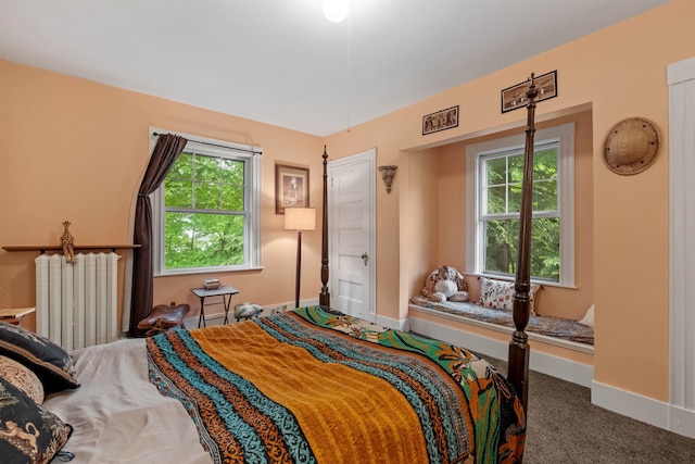 bedroom with multiple windows, carpet, and baseboards