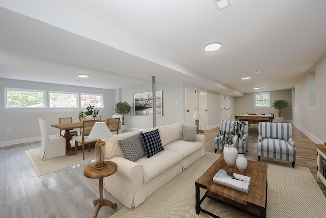 21 Ridgefield Dr, Milford, NH 03055 - living area with light wood-style flooring, pool table, baseboards, and recessed lighting