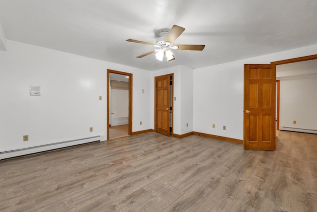 5 Lucerne Dr, Madison, NH 03849 - unfurnished bedroom featuring light wood-style flooring, a baseboard radiator, baseboards, and ceiling fan