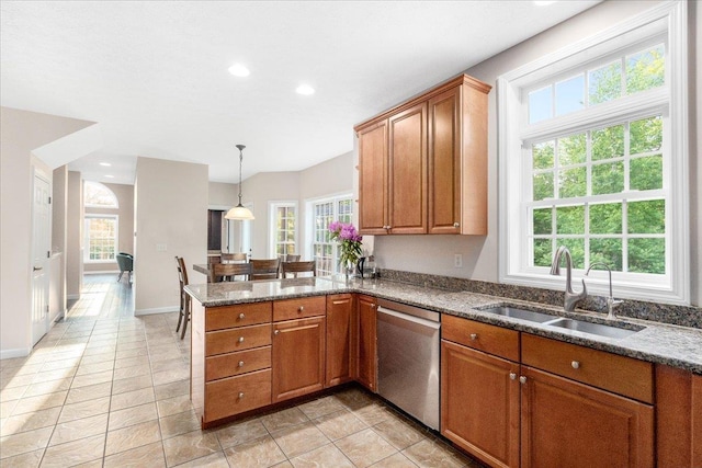 6 Samuels Ct, Dunbarton, NH 03046 - kitchen featuring dishwasher, a sink, brown cabinetry, and recessed lighting