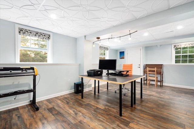 6 Samuels Ct, Dunbarton, NH 03046 - home office featuring wood finished floors, baseboards, plenty of natural light, and rail lighting