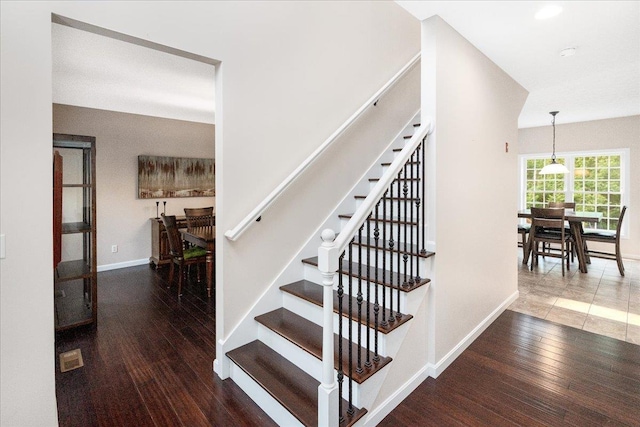 6 Samuels Ct, Dunbarton, NH 03046 - stairs with hardwood / wood-style flooring, baseboards, and recessed lighting