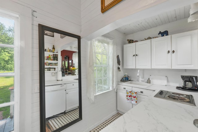 10 Whiteface Rd, Sandwich, NH 03259 - kitchen featuring a sink, white dishwasher, white cabinetry, electric cooktop, and light stone countertops