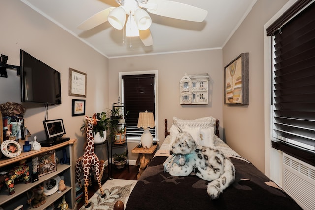864 Cilley Rd, Manchester, NH 03103 - bedroom with ornamental molding, wood finished floors, and ceiling fan