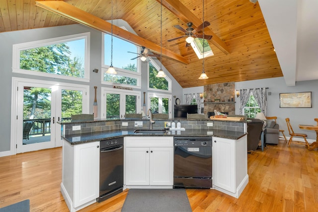 7 Acorn Dr, Alton, NH 03810 - kitchen featuring dishwasher, open floor plan, a ceiling fan, a sink, and french doors