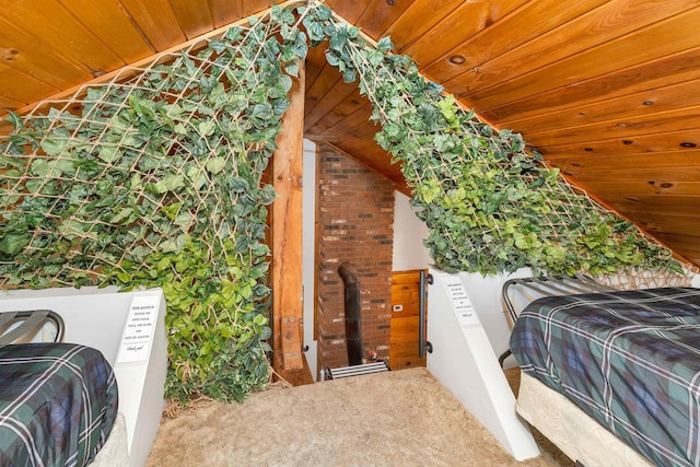 7 Acorn Dr, Alton, NH 03810 - carpeted bedroom with wooden ceiling and vaulted ceiling