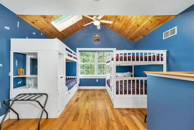 7 Acorn Dr, Alton, NH 03810 - bedroom featuring a skylight, wood finished floors, vaulted ceiling, wood ceiling, and baseboards