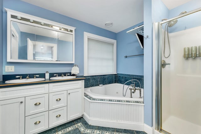 7 Acorn Dr, Alton, NH 03810 - full bath with a shower stall, double vanity, a bath, and tile patterned flooring