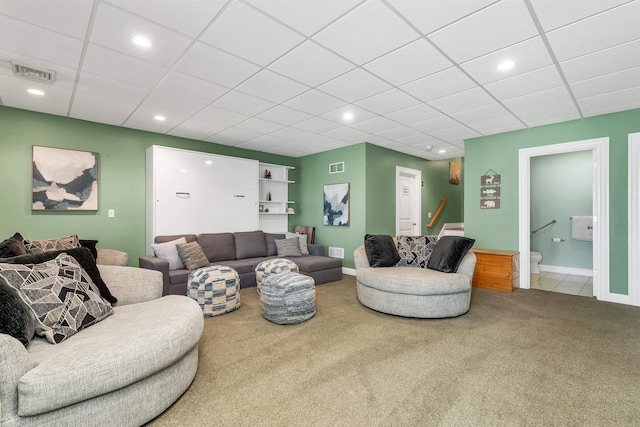 7 Acorn Dr, Alton, NH 03810 - living room featuring carpet flooring, recessed lighting, baseboards, and a drop ceiling