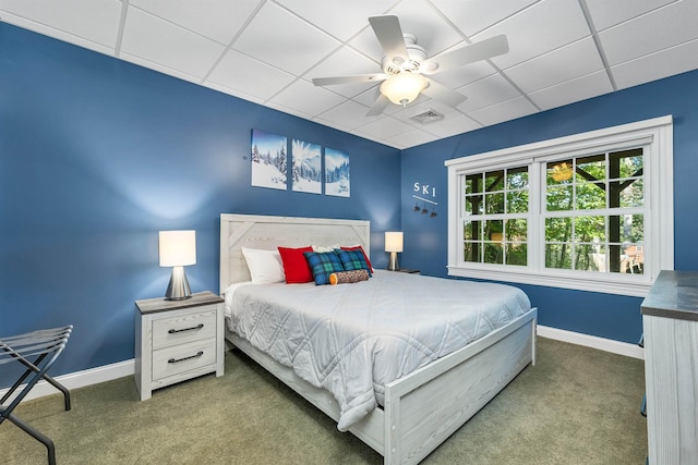 7 Acorn Dr, Alton, NH 03810 - carpeted bedroom with baseboards, a drop ceiling, and a ceiling fan