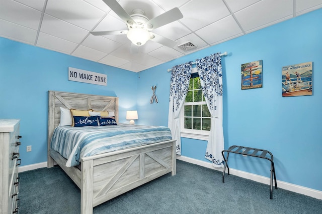 7 Acorn Dr, Alton, NH 03810 - bedroom featuring carpet, baseboards, a ceiling fan, and a paneled ceiling