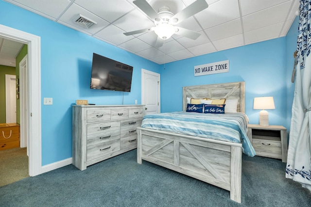 7 Acorn Dr, Alton, NH 03810 - bedroom with dark colored carpet, a paneled ceiling, and ceiling fan