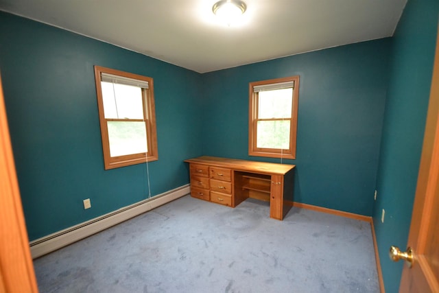 296 Atwood Rd, Duxbury, VT 05676 - unfurnished office featuring a baseboard radiator, baseboards, and carpet floors