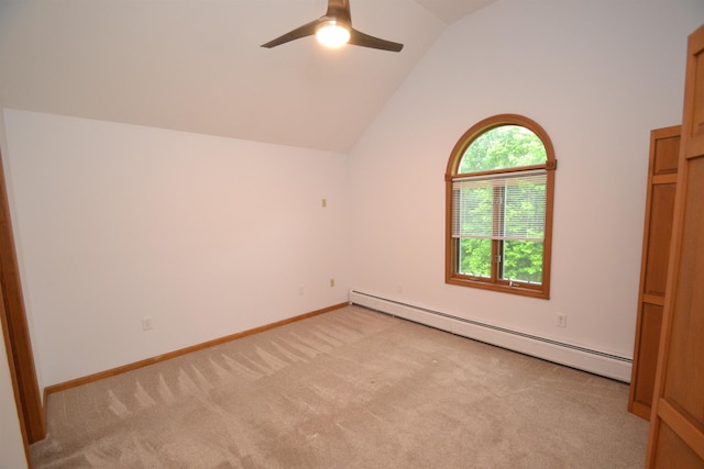 296 Atwood Rd, Duxbury, VT 05676 - additional living space with baseboard heating, carpet floors, a ceiling fan, lofted ceiling, and baseboards
