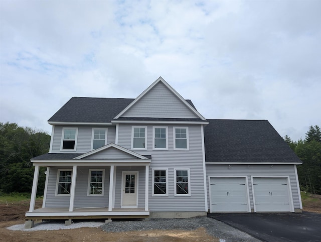 LOT7-3 Sanborn Mdw Unit 7-3, Fremont, NH 03044 - view of front of house with a porch, an attached garage, asphalt driveway, and roof with shingles