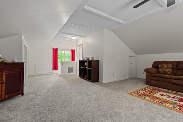 180 Ash St, Conway, NH 03860 - additional living space featuring carpet floors, vaulted ceiling, a ceiling fan, and baseboards