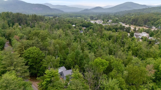 180 Ash St, Conway, NH 03860 - aerial overview of property's location featuring a forest and a mountainous background
