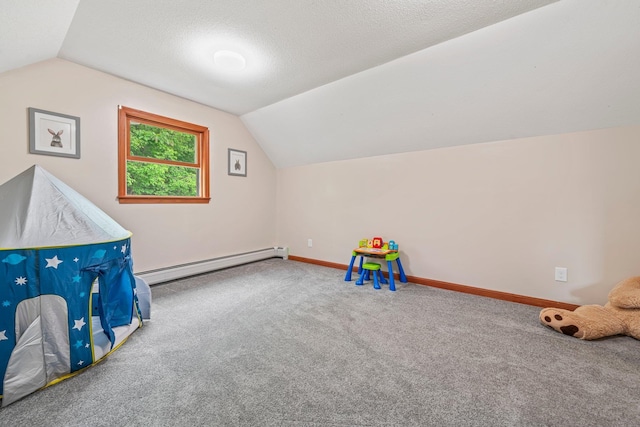 290 Cornish Tpke, Newport, NH 03773 - game room featuring baseboard heating, lofted ceiling, carpet, and baseboards