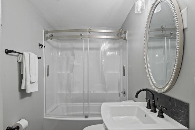 414 Blueberry Ln, Conway, NH 03860 - full bath with a sink, toilet, and shower / bath combination with glass door