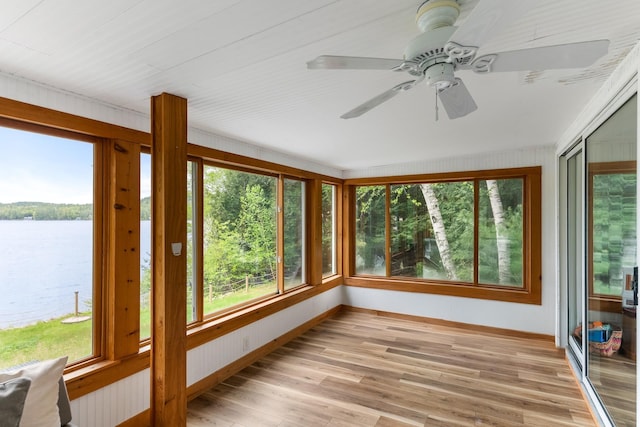 6 Paquette Ln, Sunapee, NH 03782 - unfurnished sunroom with healthy amount of natural light, a water view, wood finished floors, and baseboards