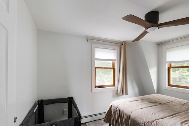 6 Paquette Ln, Sunapee, NH 03782 - bedroom featuring a baseboard heating unit and a ceiling fan