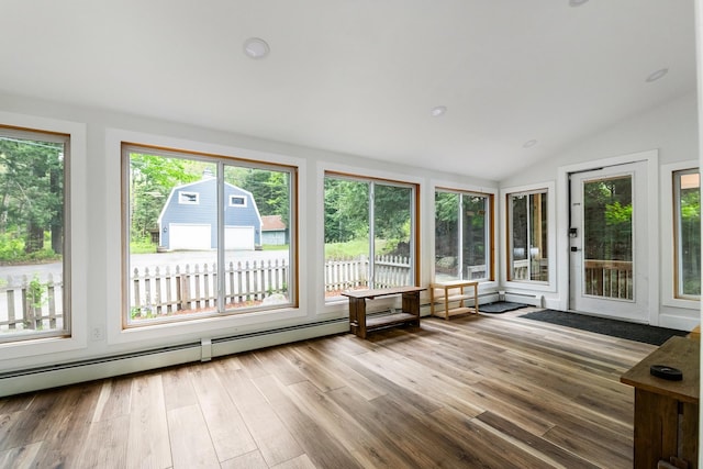 6 Paquette Ln, Sunapee, NH 03782 - sunroom / solarium featuring vaulted ceiling, wood finished floors, and a wooden deck