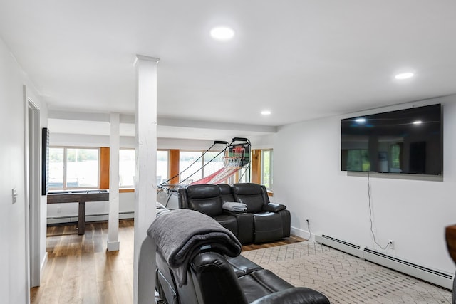 6 Paquette Ln, Sunapee, NH 03782 - living room with a baseboard heating unit, light wood finished floors, and recessed lighting