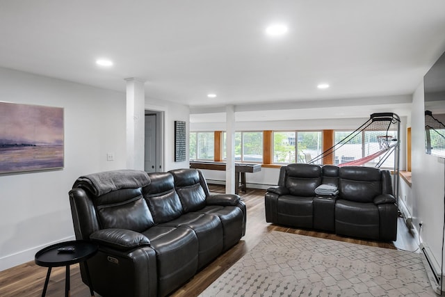 6 Paquette Ln, Sunapee, NH 03782 - living room with a baseboard heating unit, wood finished floors, recessed lighting, a baseboard radiator, and baseboards