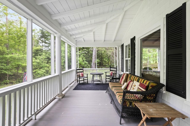 183 Mountain View Rd, Whitefield, NH 03598 - sunroom featuring view of wooded area