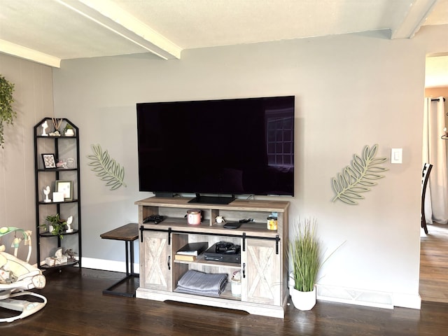4 Mount Vernon Dr, Pelham, NH 03076 - living room with beamed ceiling, wood finished floors, and baseboards
