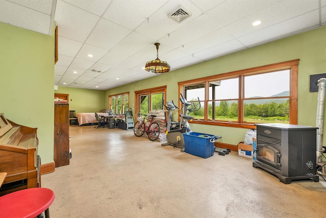 190 Ledge Hill Rd, Tuftonboro, NH 03816 - game room with a wood stove, baseboards, and recessed lighting