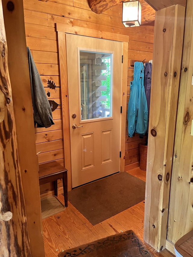 27 Stearns Ave, Wilmington, VT 05363 - entrance foyer featuring wooden walls and hardwood / wood-style flooring