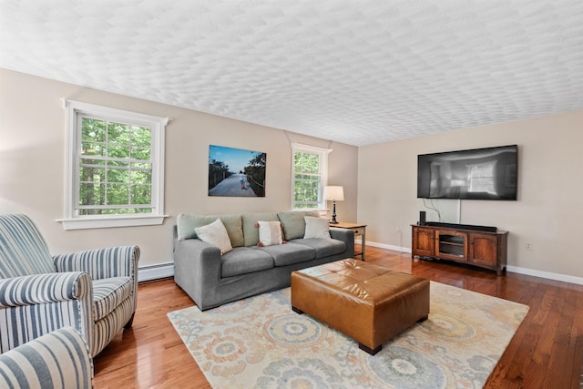 6 Bona Vista Dr, Bow, NH 03304 - living room with a baseboard heating unit, baseboards, and hardwood / wood-style flooring