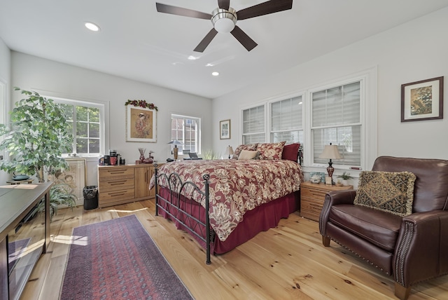 109 Temple Rd, Wilton, NH 03086 - bedroom featuring light wood-style flooring, recessed lighting, and ceiling fan