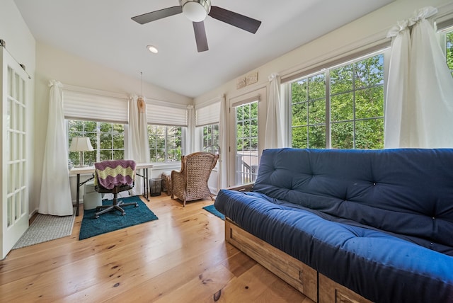 109 Temple Rd, Wilton, NH 03086 - living area with healthy amount of natural light, ceiling fan, light wood-style floors, and lofted ceiling