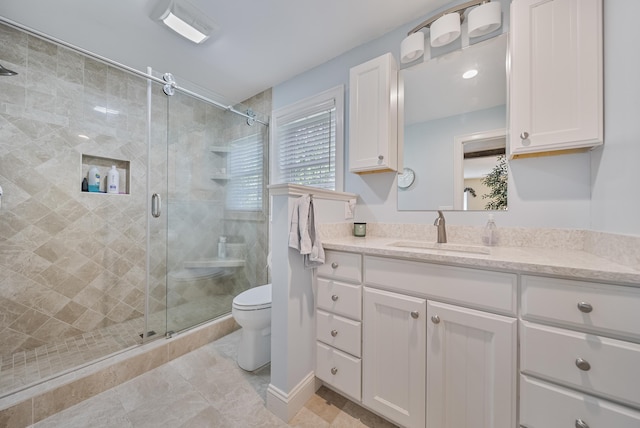 109 Temple Rd, Wilton, NH 03086 - bathroom with vanity, toilet, and a shower stall