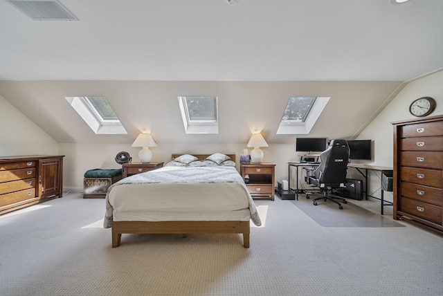109 Temple Rd, Wilton, NH 03086 - bedroom featuring a skylight, carpet floors, vaulted ceiling, a desk, and baseboards